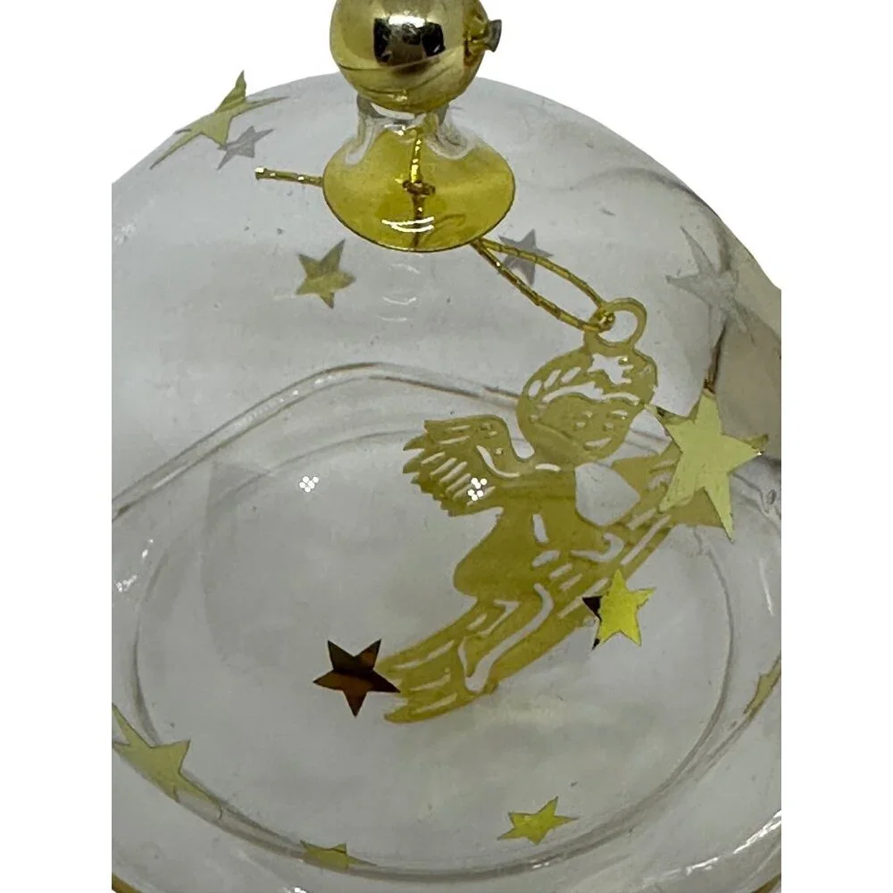 VTG Silvestri Glass Bell Ornament Gold Angel Star Dome Boxed 2